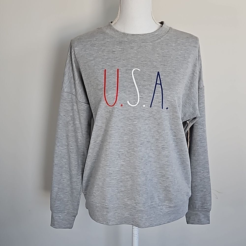 Rae Dunn oversized Sweatshirt U.S.A print Women's XS Patriotic.New with tags